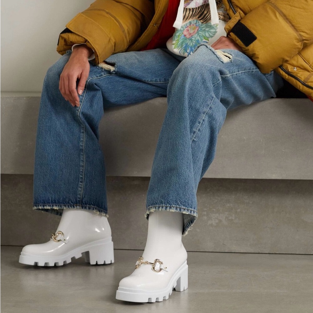SOLD—GUCCI Horsebit Rubber Rain Boots in White 38 (6.5 7)
